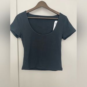 Abercrombie Short-Sleeve Cotton Seamless Fabric Scoopneck Top - Black, Size M